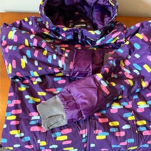 Lands' End Kids Puffer Jacket - Purple with Colorful Patterns
